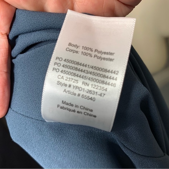 BABATON Aritzia Tadema Blouse Blue Tunic Pullover Long Sleeve Slits Tie Front - Picture 13 of 15